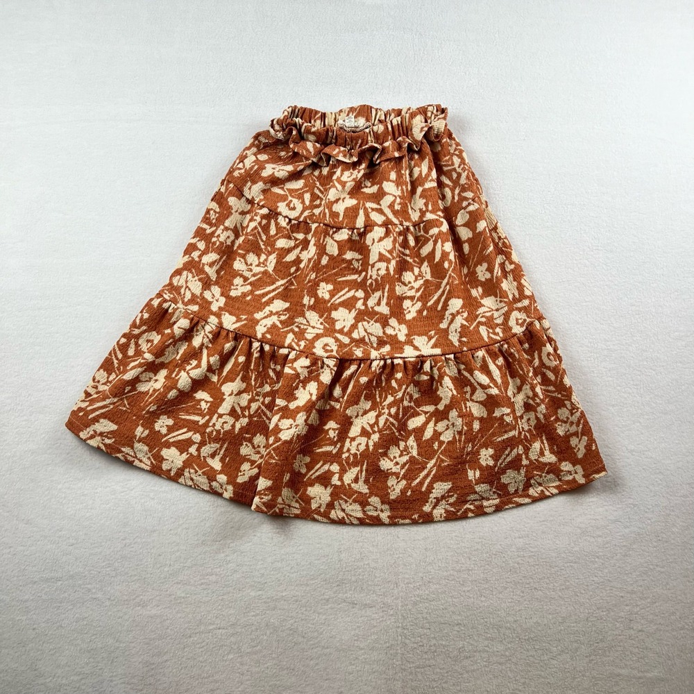 Jessica Simpson Tiered Skirt Women Size M Rust Floral Ruffle Waist Excellent